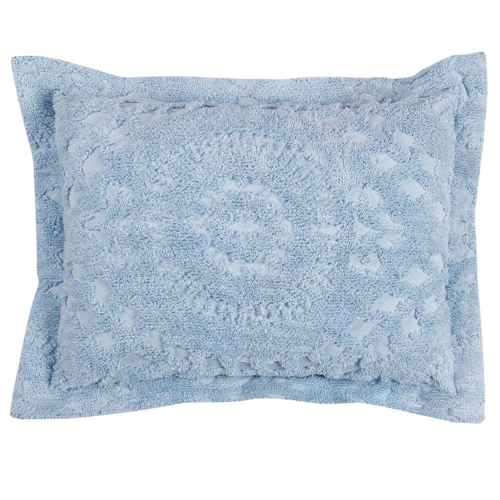 Blue Queen Cotton Chenille Tufted Bedspread Set