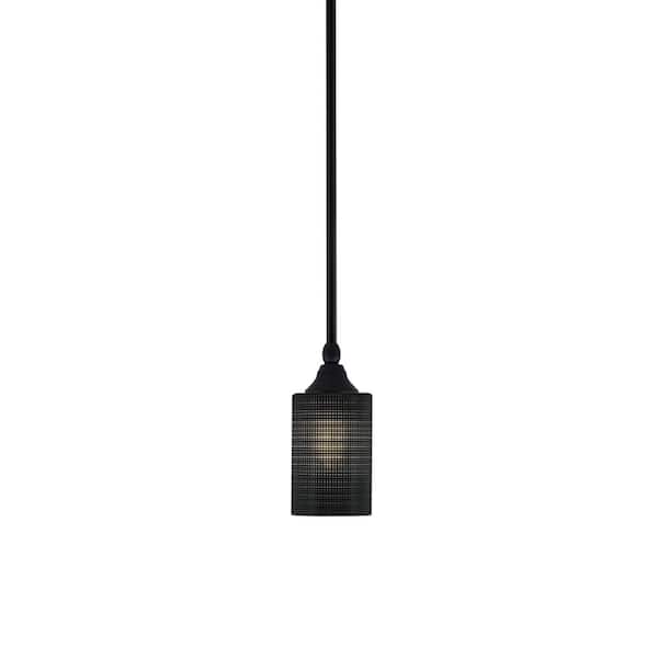 Unbranded Sparta 1-Light Matte Black Stem Mini Pendant Light with Black Matrix Glass Shade