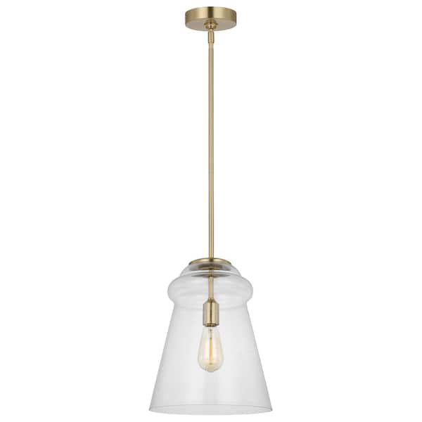 Generation Lighting Loras 11.5 in. 1-Light Satin Brass Pendant Light with a Clear Seeded Glass Shade