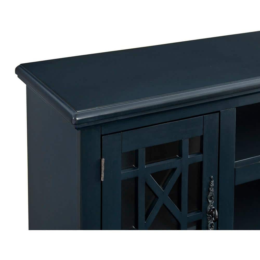 Catalina Blue Transitional 63" TV Stand with Trellis Glass Doors