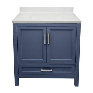 Nevado 31 in. W x 22 in. D x 36 in. H Bath Vanity in Navy Blue with White Cultured Marble Top w/Backsplash Single Hole