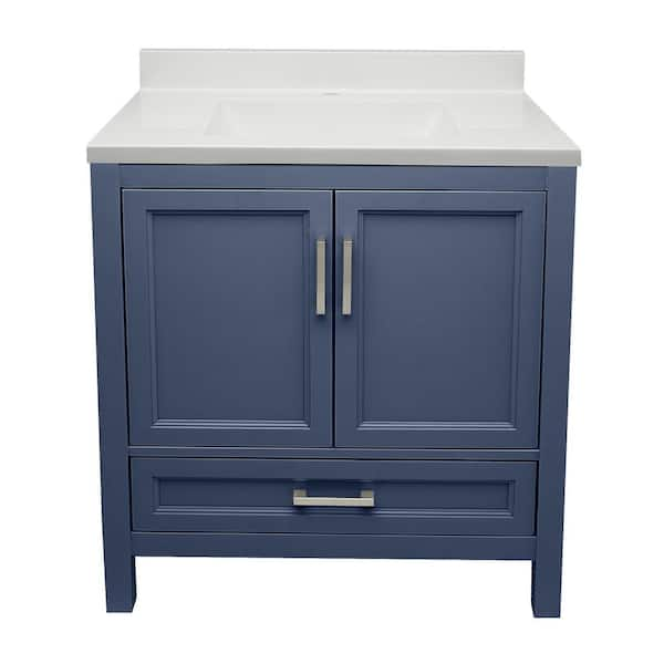 Nevado 31 in. W x 22 in. D x 36 in. H Bath Vanity in Navy Blue with White Cultured Marble Top w/Backsplash Single Hole