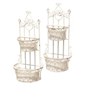 London 1820 Large Antique White Metal Wall Mounted Plant Stand (Set of 2)