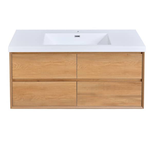 MinimalGrace 48 in. Single Sink Floating Oak Bath Vanity with White Resin Top