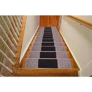 Greek Key Collection Black Color ​8½ inch x 30 inch Indoor Carpet Stair Treads Slip Resistant Backing Set of 13