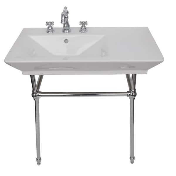 Barclay Products Opulence "His" Small Console Sink in White with Brass Stand and 8 in. Widespread Drillings
