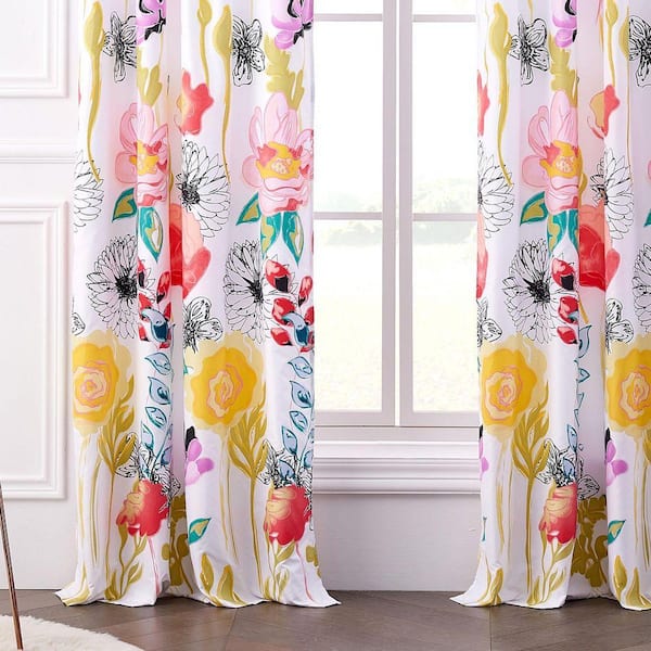 Multi Colored Floral Rod Pocket Sheer Curtain - 42 in. W x 84 in. L