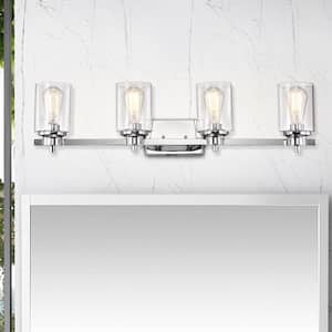 33 in. 4-Light Chrome Contemporary Bathroom Wall Sconce with Glass