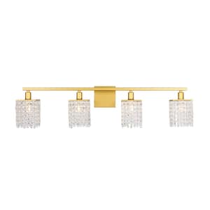 Timeless Home Paige 36 in. W x 8.4 in. H 4-Light Brass and Clear Crystals Wall Sconce