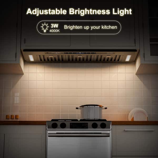 36 in. 900 CFM Convertible Insert Range Hood in Black Stainless Steel with Charcoal Filter and LED Lights