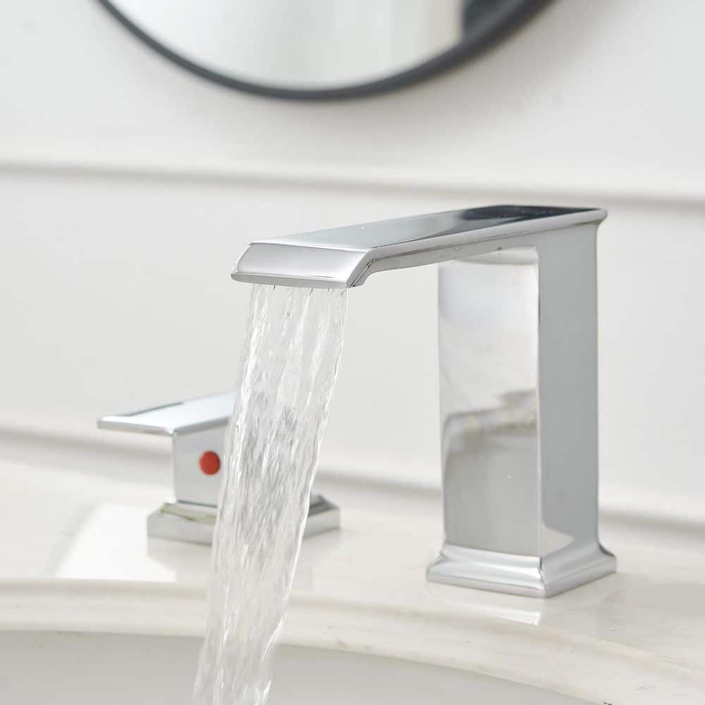 Chrome Waterfall Widespread 2-Handle Bathroom Faucet with Pop-Up Drain