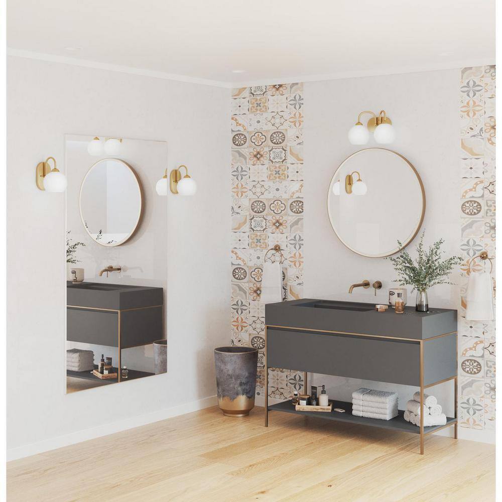 Vintage Gold 2-Light Bath Wall Light with White Glass Globes