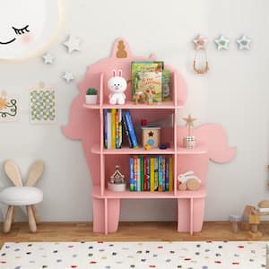 48.5 in. W Pink 3-Shelves Unicorn Bookcase for Kids