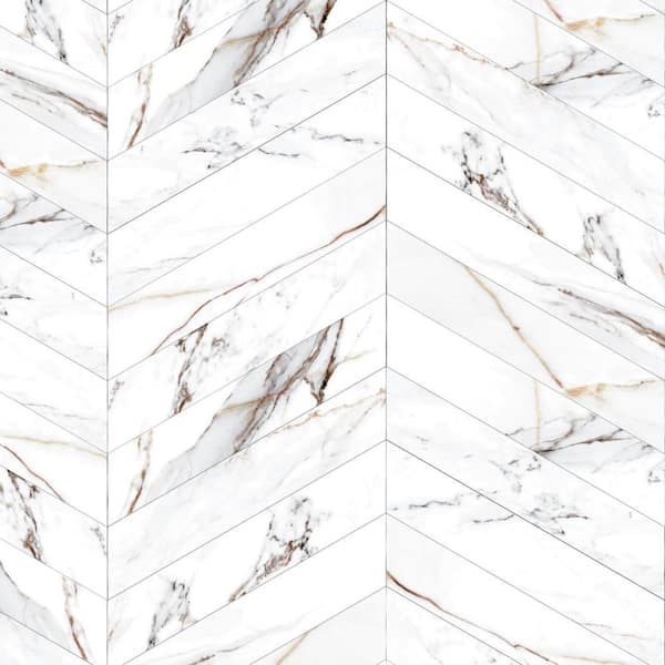 Elegance Gold Chevron 15.75 in. x 3.15 in. Matte Porcelain Tile Sample