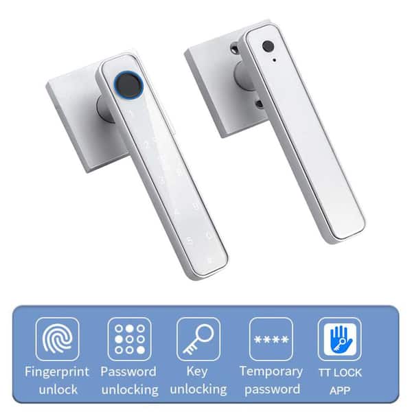 6.3 in. White Fingerprint Biometric Smart Door Handle