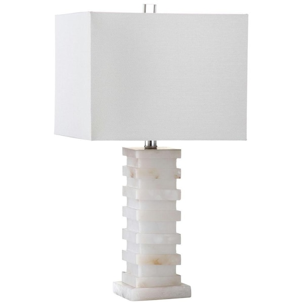 SAFAVIEH Cinder 24.5 in. White Alabaster Table Lamp with Off-White Shade