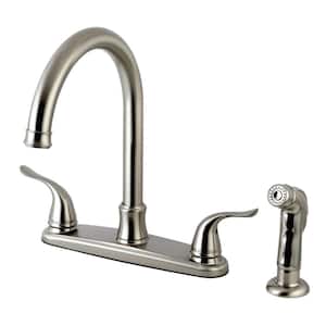Yosemite 2-Handle Deck Mount Centerset Kitchen Faucets with Side Sprayer in Brushed Nickel