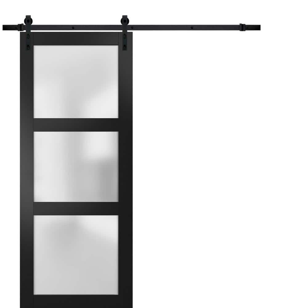 Assembly Required 42 in. x 84 in. 1-Panel Frosted Glass Black Matte Solid Wood Sliding Barn Door with Hardware Kit price history on PriceWatchPro