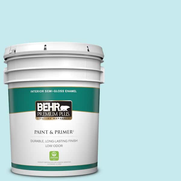 BEHR PREMIUM PLUS 5 gal. #P470-1 Silent Breeze Semi-Gloss Enamel Low Odor Interior Paint & Primer