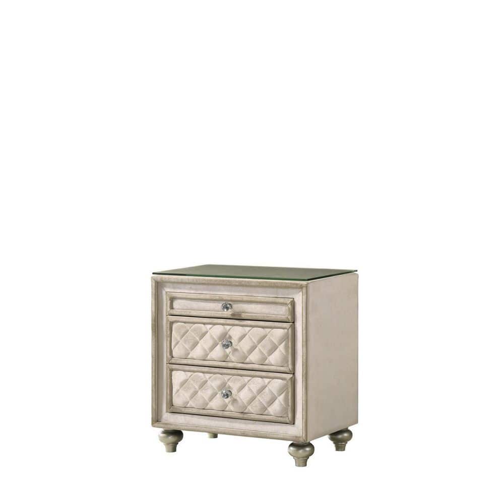 27 in. H Beige Finish with 3 Drawers and 26 in. W Nightstand