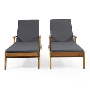 Senia Wood Outdoor Chaise Lounge with Dark Gray Cushion (Set of 2)