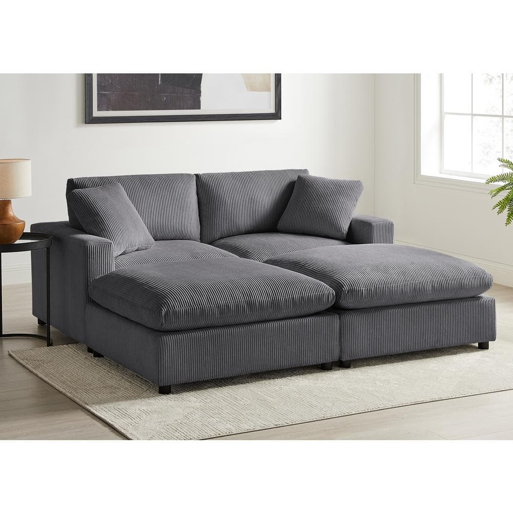Casella 80 in. Square Arm 4-Piece Corduroy Fabric Straight Sectional Sofa i