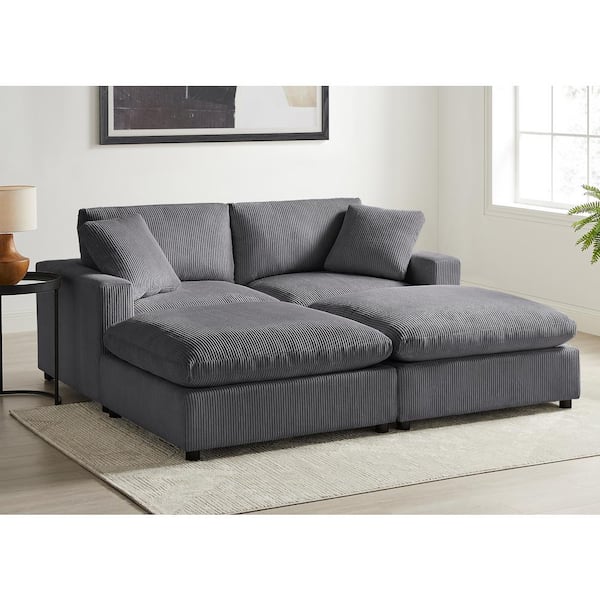 Casella 80 in. Square Arm 4-Piece Corduroy Fabric Straight Sectional Sofa in Charcoal