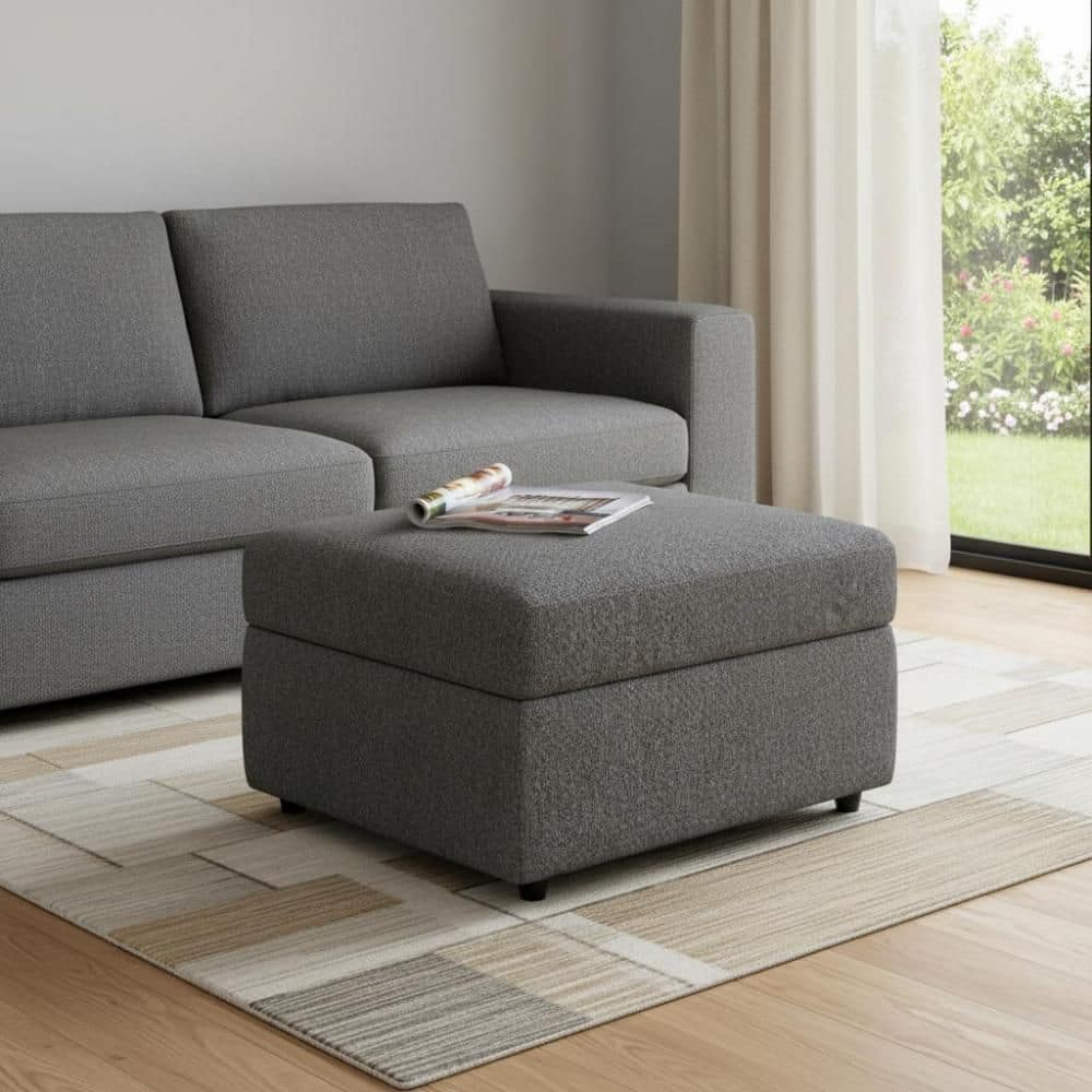 Chenille Rectangle Storage Ottoman Large Ottoman