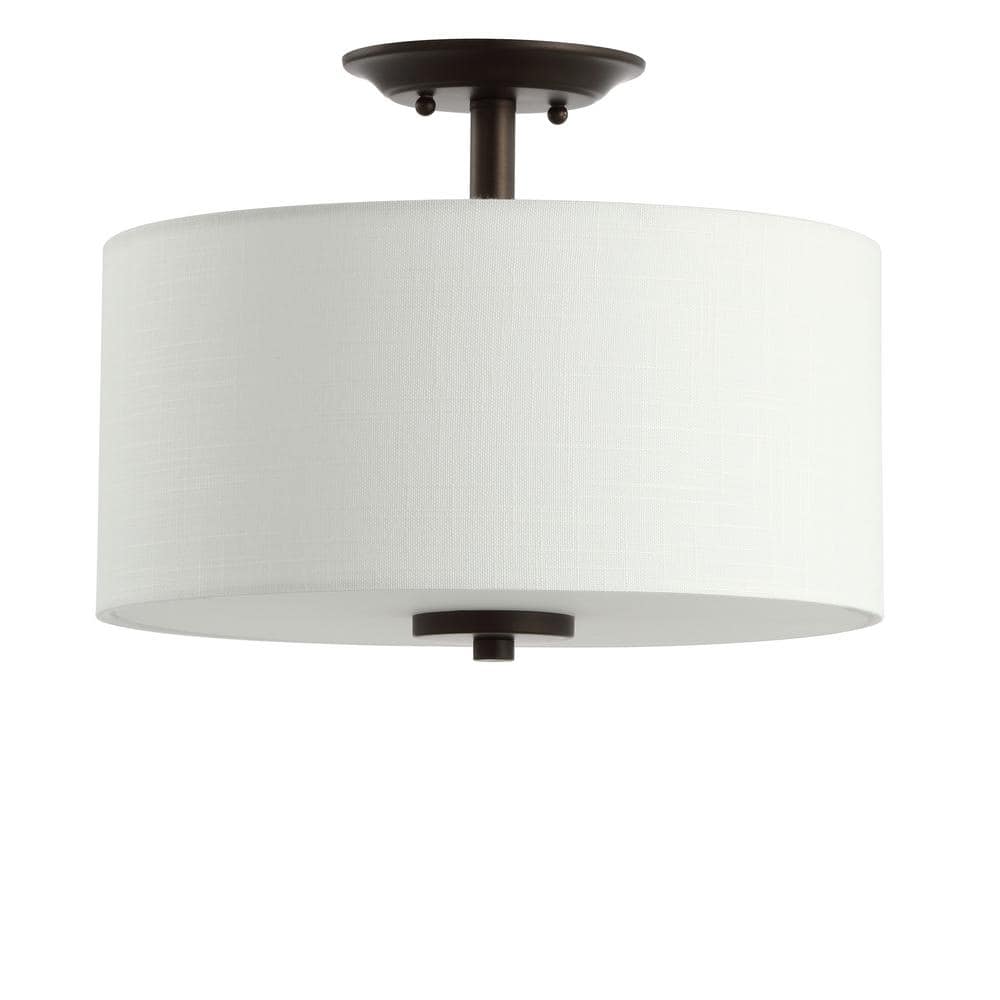 Elegant 15" Drum Linen Shade LED Semi-Flush Mount in Oil Rubbed Bronze