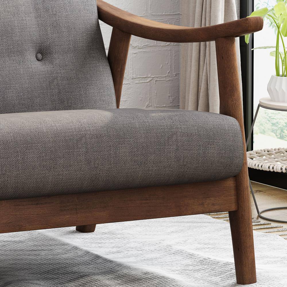 Dark Gray Tufted Fabric Settee with Wood Frame