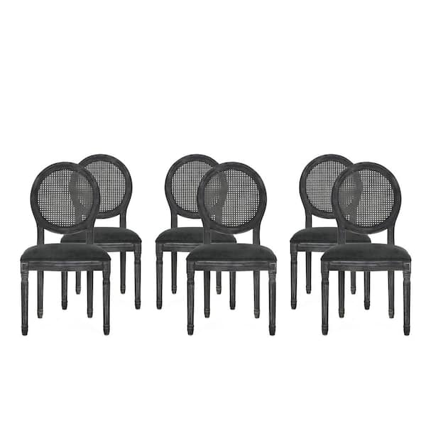 Noble House Acorn Gray Wood and Cane Upholstered Dining Chair (Set of 6)