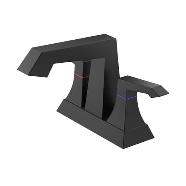 4 in. Centerset 2-Handle 3-Hole Deck-Mount Bathroom Faucet with Pop up Drain in Matte Black