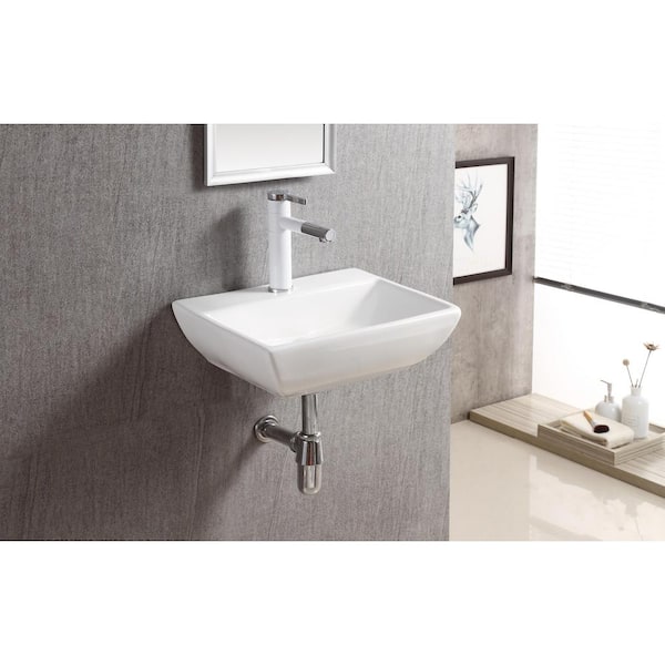 Elanti Wall-Mounted Rectangular Compact Bathroom Sink in White Elanti Wall-Mounted Rectangular Compact Bathroom Sink in White