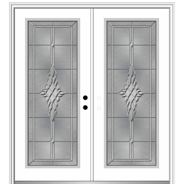 MMI Door 64 in. x 80 in. Grace Left-Hand Inswing Full-Lite Decorative Glass Primed Steel Prehung Front Door on 4-9/16 in. Frame