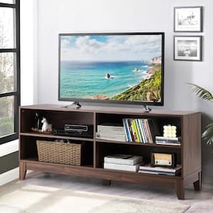 58 in. Walnut Modern Wood TV Stand Console Storage Entertainment Media Center Fits Up to 65 in. TV