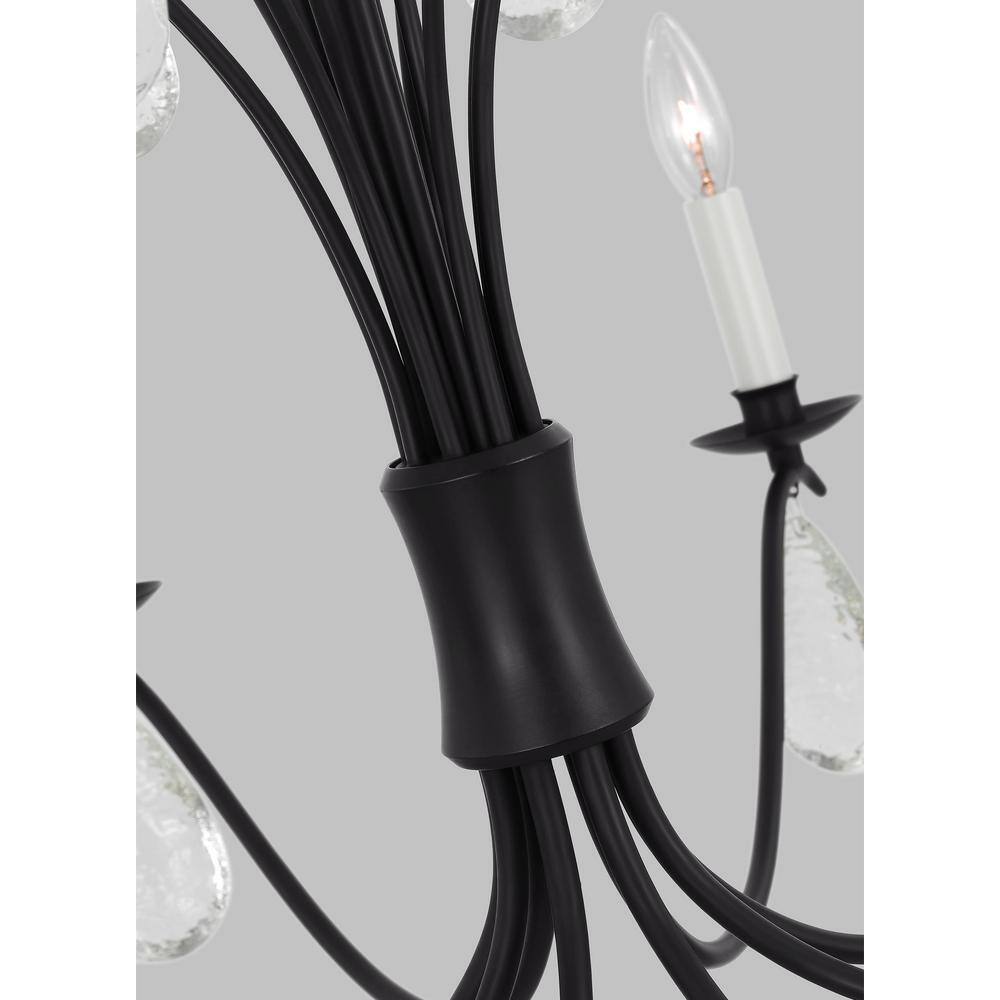 Aged Iron 8-Light Candle Style Chandelier with Crystal Drops