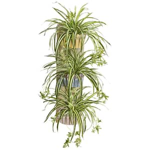 39 in. Indoor Artificial Spider Plant in 3-Tiered Wall Decor Planter