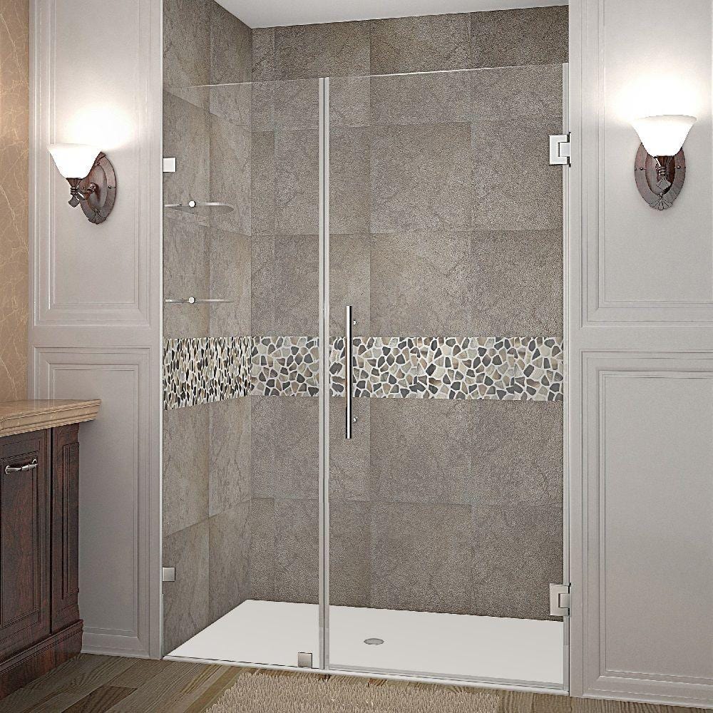 Aston Nautis GS 45 in. x 72 in. Frameless Hinged Shower Door in Chrome with Glass Shelves -  SDR990-CH-45-10