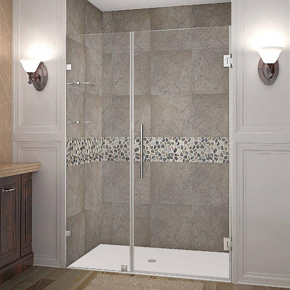 Aston Nautis GS 51 in. x 72 in. Frameless Hinged Shower Door in Chrome with Glass Shelves -  SDR990-CH-51-10