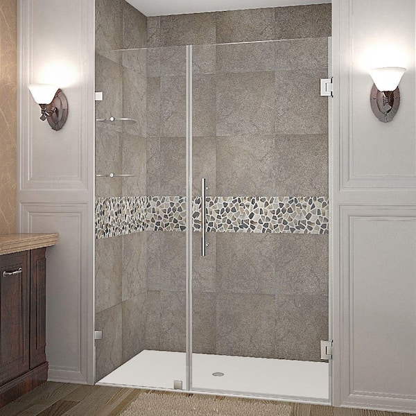 Aston Nautis GS 51 in. x 72 in. Frameless Hinged Shower Door in Chrome with Glass Shelves