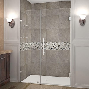 Nautis GS 48 in. x 72 in. Frameless Hinged Shower Door in Stainless Steel with Glass Shelves