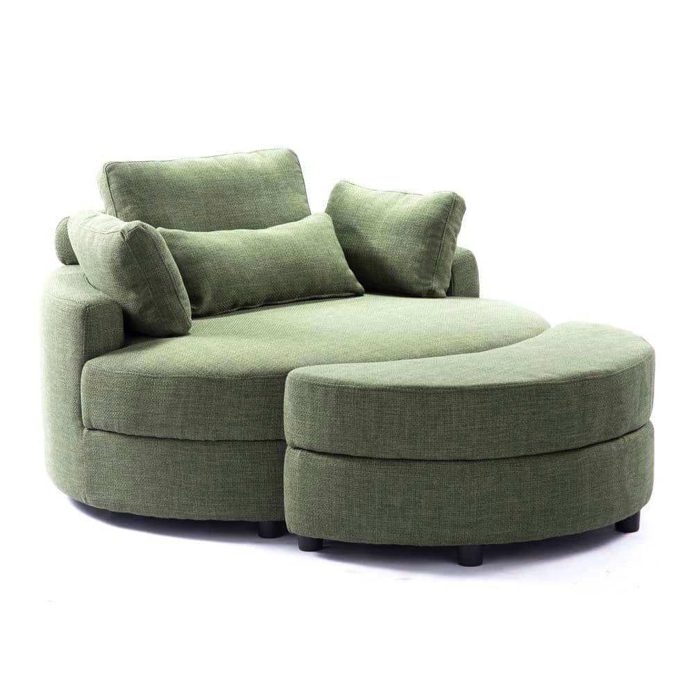 wetiny Green Fabric Arm Chair Large Round Chair with Storage Linen ...