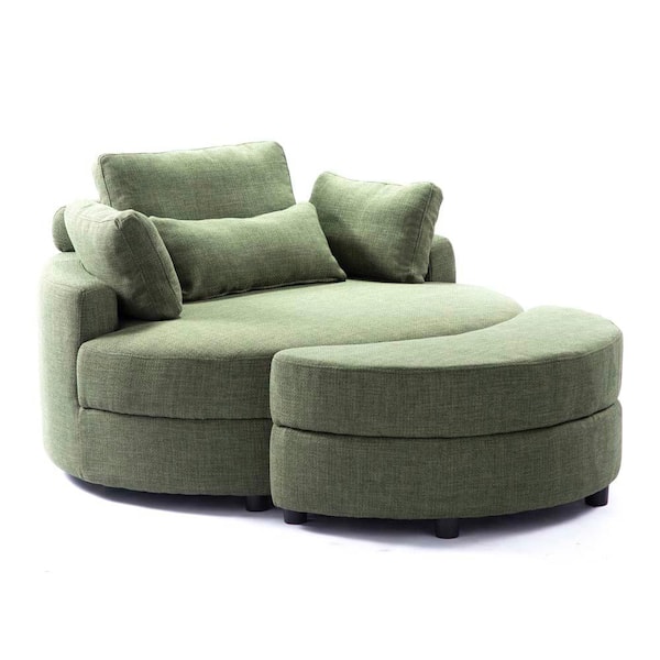 Wetiny Green Fabric Arm Chair Large Round Chair With Storage Linen 