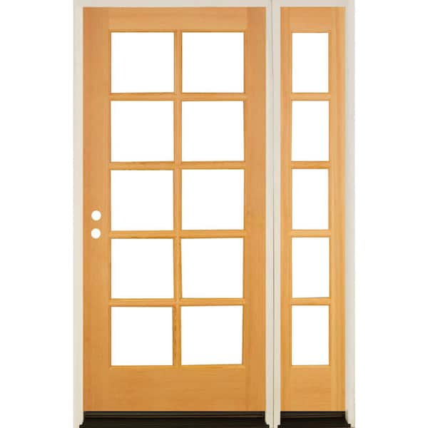 Krosswood Doors 50 in. x 80 in. French RH Full Lite Clear Glass Natural Stain Hemlock Wood Prehung Front Door with RSL