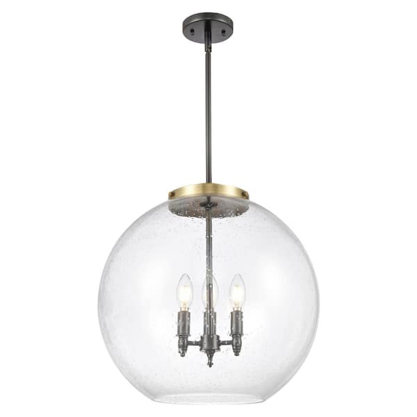 Athens 60-Watt 3-Light Black Antique Brass Shaded Mini Pendant Light with Seedy Glass