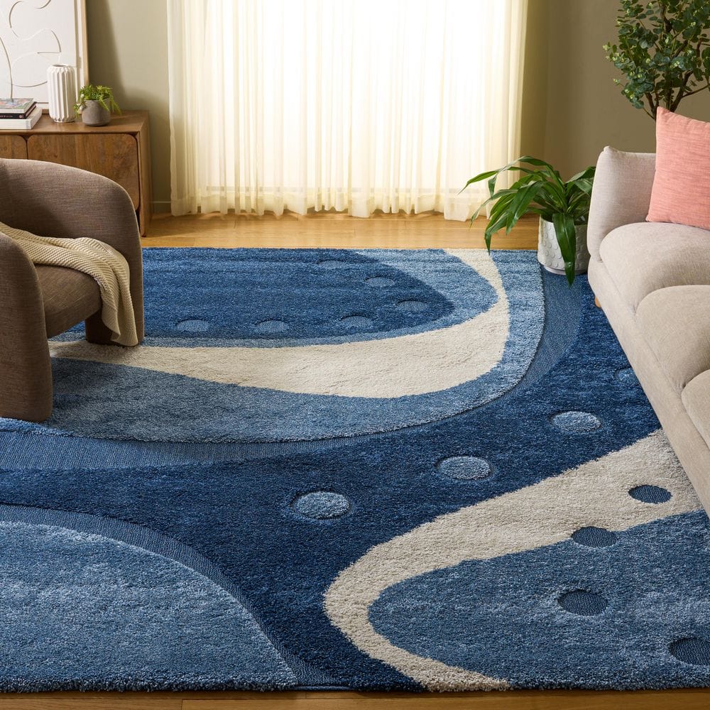 Florida Shag 7 ft. x 7 ft. Square Dark Blue/Ivory Abstract Area Rug price history on PriceWatchPro