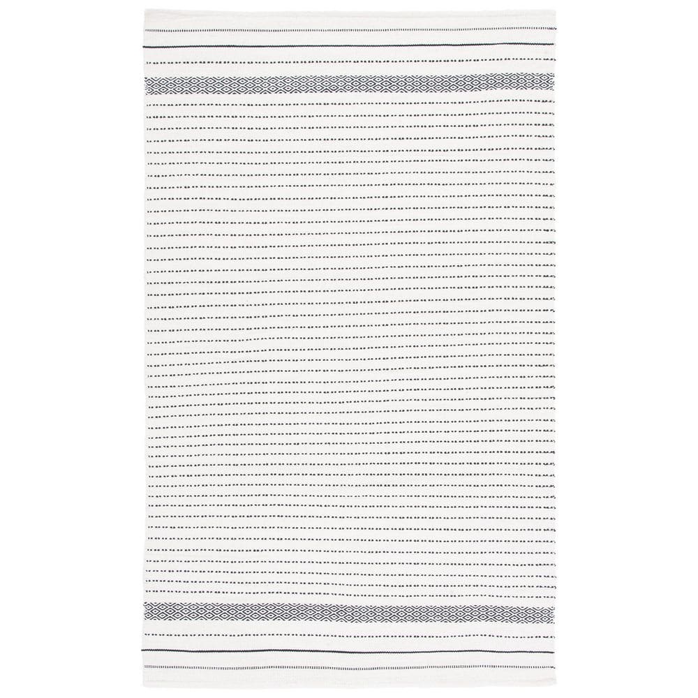 Ivory and Black Wool Flat Woven Handmade Reversible Area Rug, 5'x8'