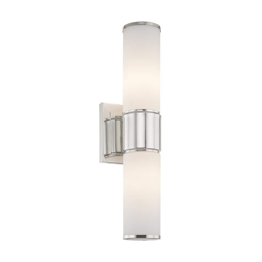 Polished Nickel 2-Light Vanity with Satin Opal Glass