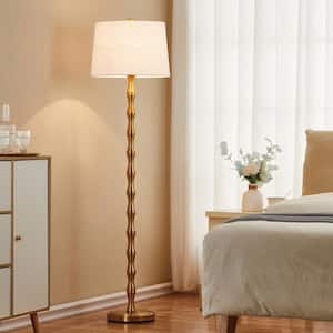 61 in. Gold Floor Lamp with White Fabric Shade
