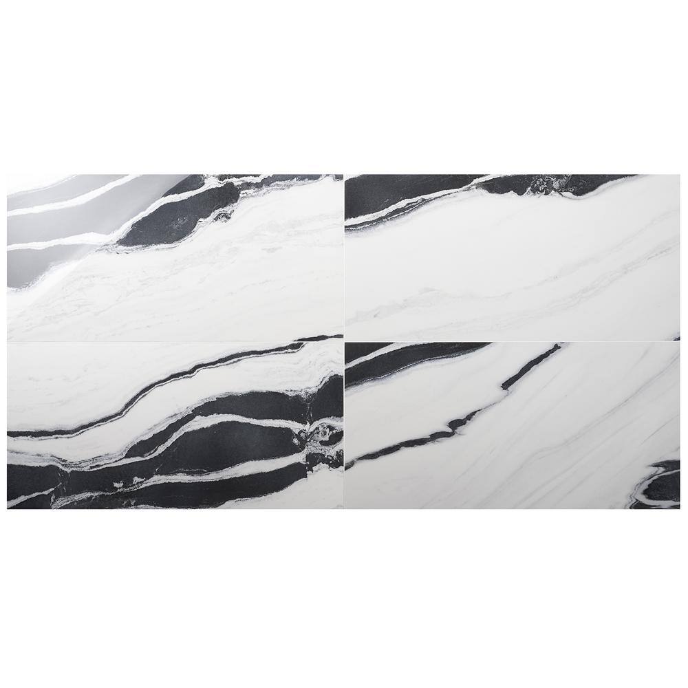 Magnus 24" x 48" Polished Black and White Porcelain Tile